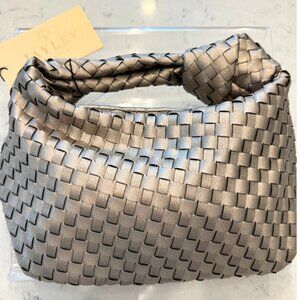 Small Woven Shoulder Bag with Knot Detail in Grey Metallic